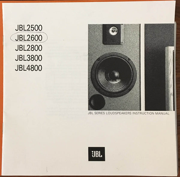 JBL 2500 2600 2800 3800 4800 Speaker Owners Manual *Original* Vintage Audio Store - Vintage Service Manuals, Stereo Brochures and Parts