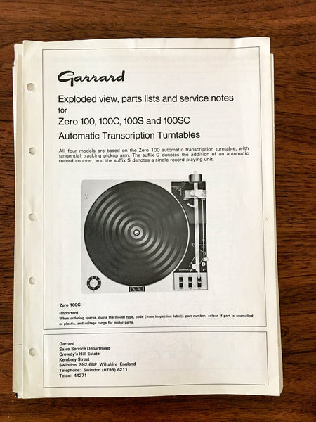 garrard zero 100 owners manual