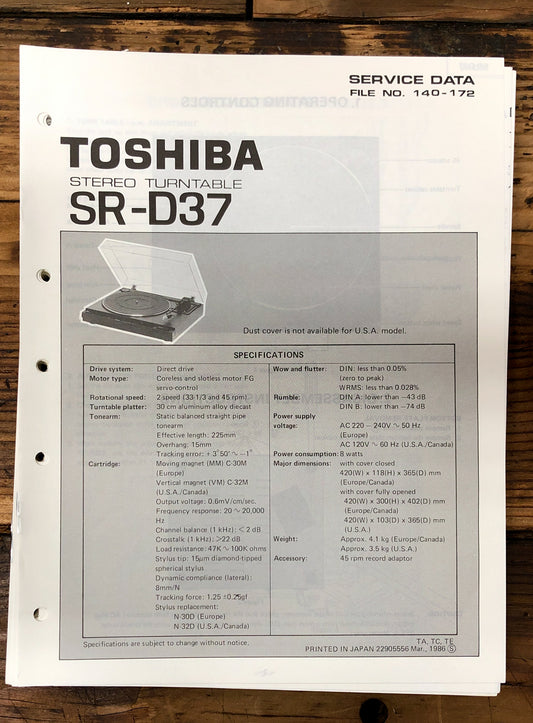 Toshiba GP-44F Radio Phono Service Manual *Original*