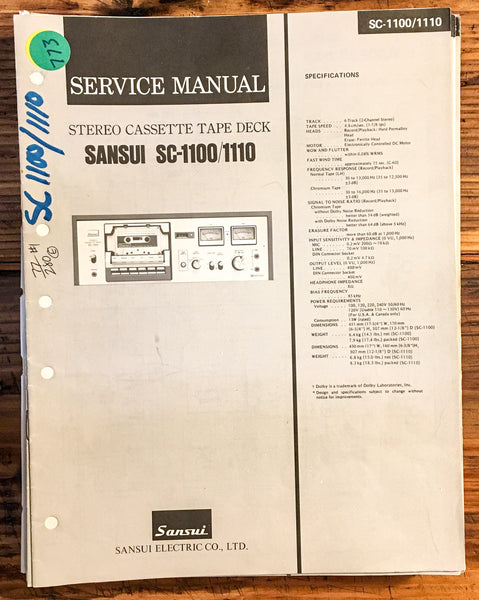 Sansui SC-1100 SC-1110 Cassette Service Manual *Original* – Vintage Audio  Store - Vintage Service Manuals, Stereo Brochures and Parts