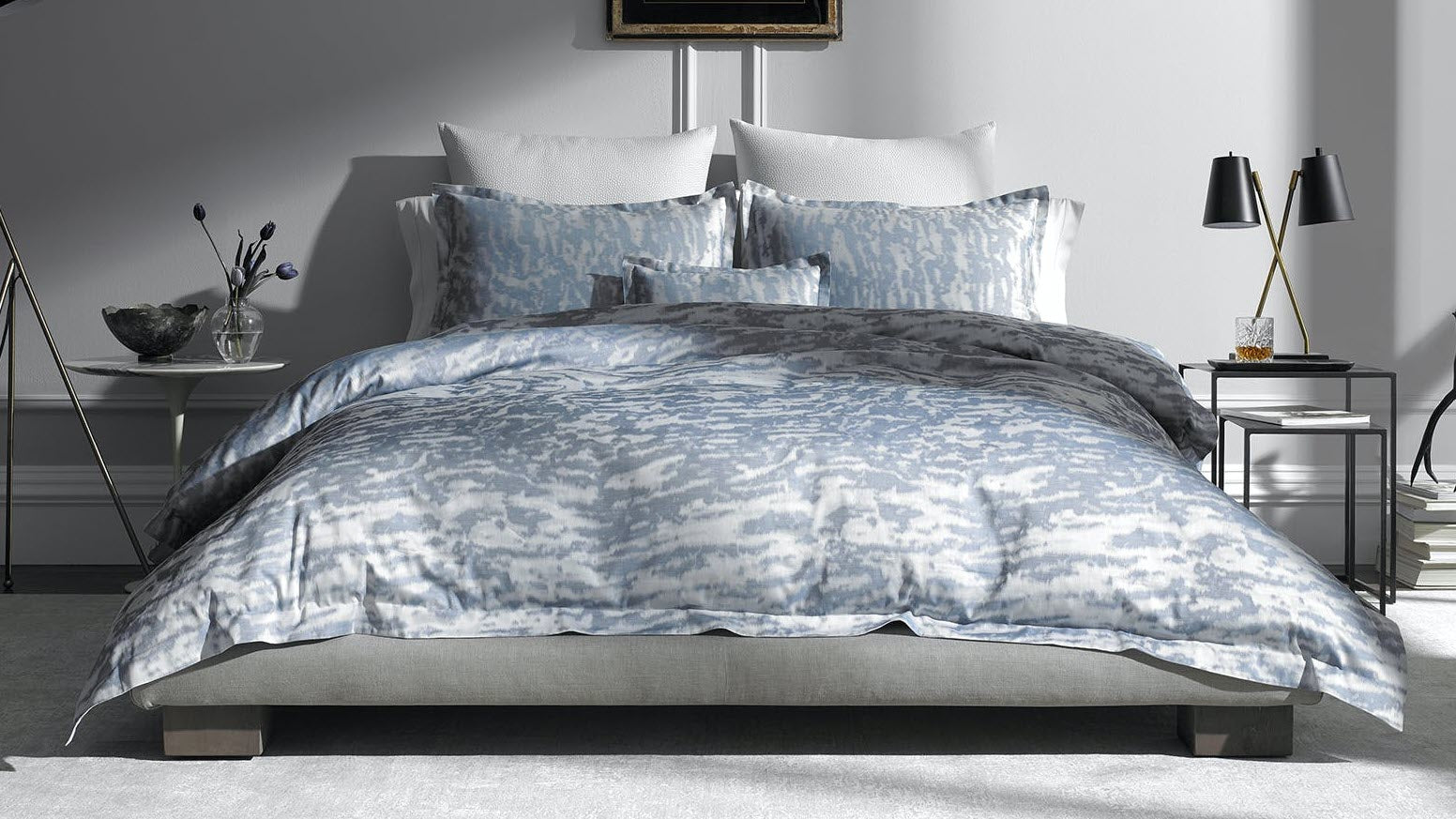 Luxury Blue Duvet Cover Set, Jacquard Fabric Aesthetic Bedding Decorat