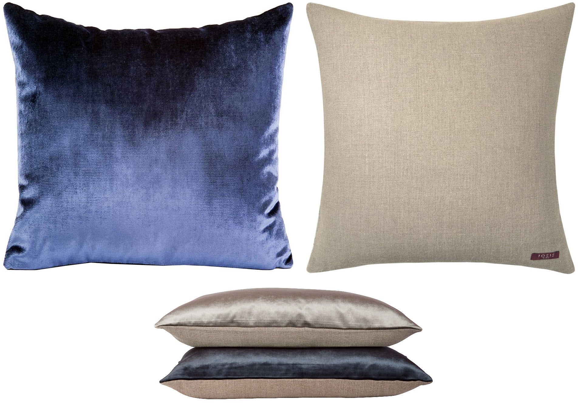 Yves Delorme Iosis Berlingot pillow has solid velvet velour front, a linen back, and clean, classic lines