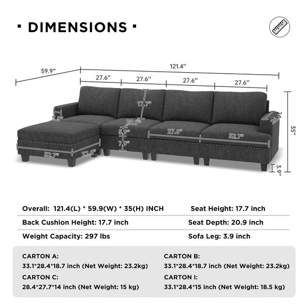 polyester modular sectional with measurements