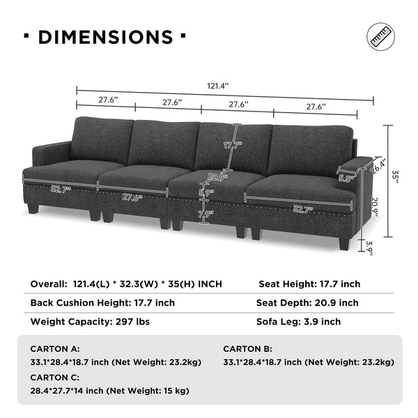 polyester modular sectional along with its measurements
