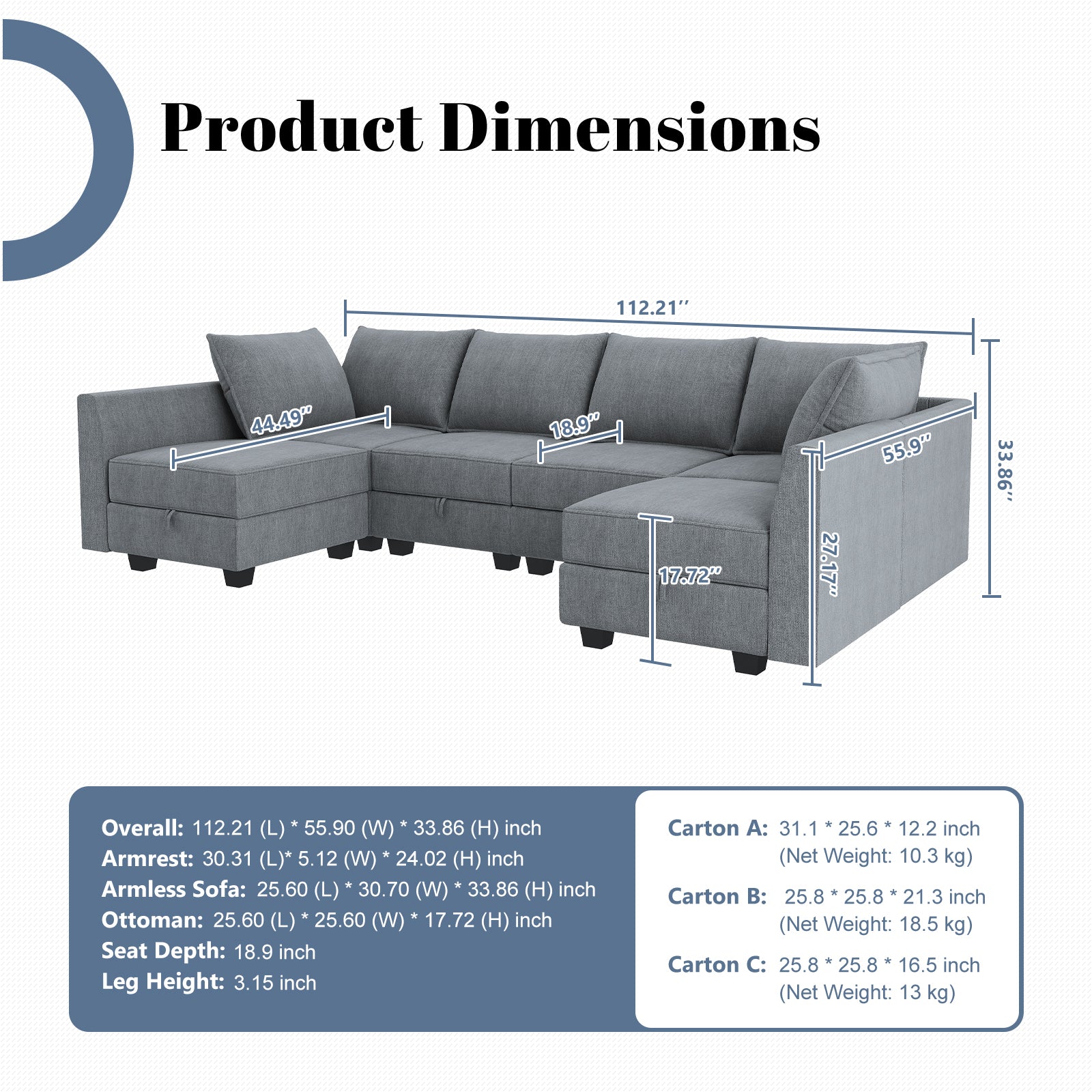  Polyester Modular Sectional With Storage Seat and its dimensions