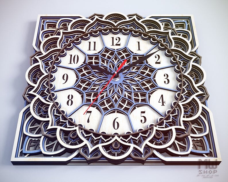 Download Digital Design For Multi Layered Mandala Wall Clock Dxf Svg File For Delle Kreations