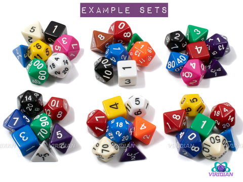 Old Game Store Dice | 90s-Style Non-Remarkable Dice Set (7) | Unmatched/Mixed Set of (7) Opaque Dice | Each Die Is Different | TTRP