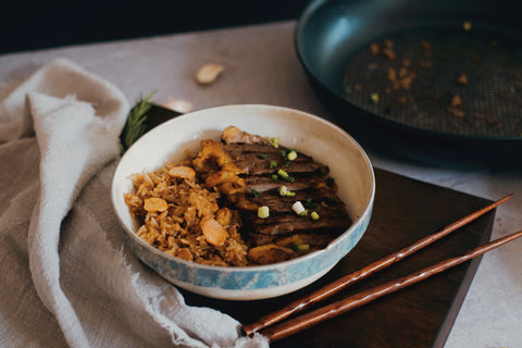 fried rice with pan seared beef steak ข้าวผัดมันเนื้อ