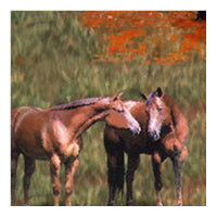 Autumn swatch, horses in field, fall foliage