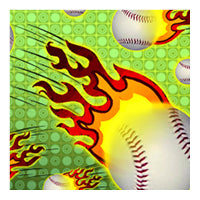 Baseball flames swatch, flaming baseball, green background