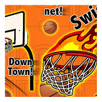 Basketball Game swatch, flaming basketball, hoop, swish