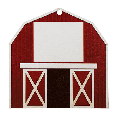 Red barn shape, custom insert birchwood medal