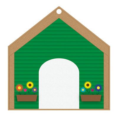 Green dog house, flower boxes, custom insert birchwood medal