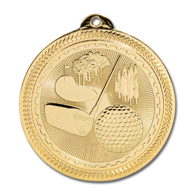 Golf course, golf ball and club, gold medal