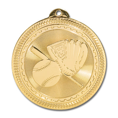 Baseball glove, bat, baseball, gold medal