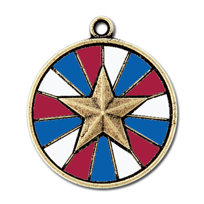 Star with red, white, blue background, gold medal