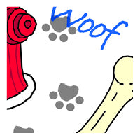 Dog bone swatch, paw prints, hydrant, dog house