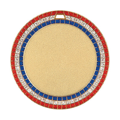 Red, white, blue 3 ring glitter border, gold insert medal