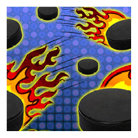 Hockey flames swatch, flaming puck, blue background
