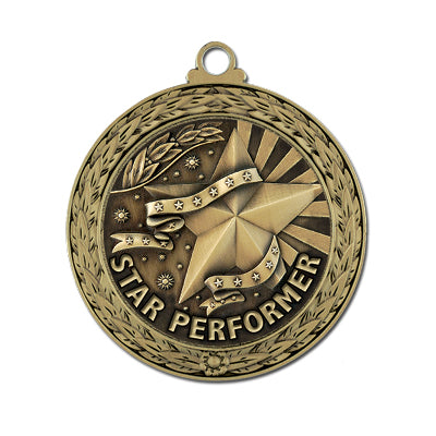 LFL stock gold medal with star performer designs, stars, banner, rays