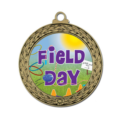 LFL stock gold medal, field day design, cones, sun, hula hoop
