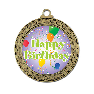 LFL stock gold medal, happy birthday, balloons, confetti