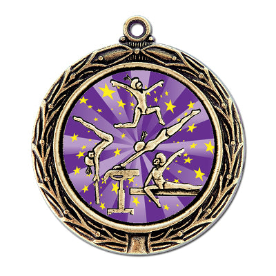 Female gymnasts, purple gradient, gold medal