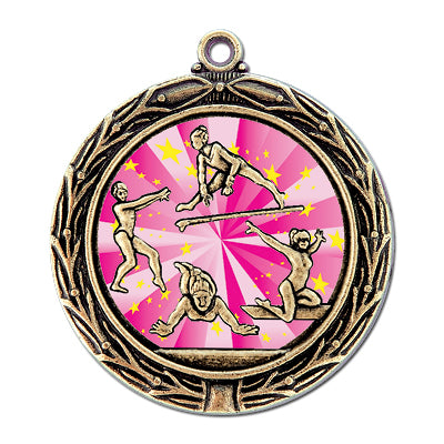 Female gymnasts, pink gradient, gold medal