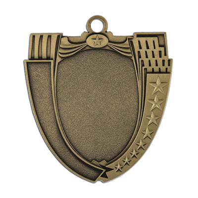 Shield shape, banner, stars, gold insert medal
