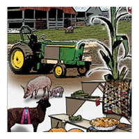 Fair background with tractors and animals