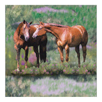 Horses in field with spring background