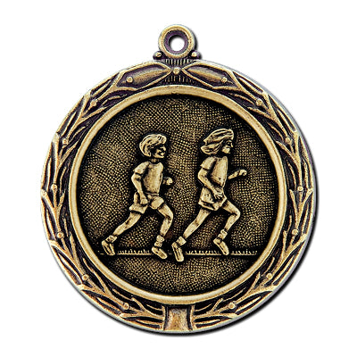 Children running, gold medal