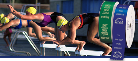 Swimming ribbon rolls, swimmers starting race