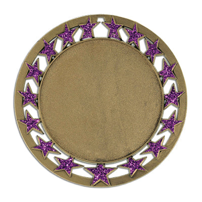 Purple star border, gold insert medal