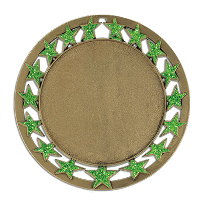 Green star border, gold insert medal