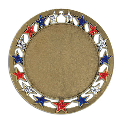 Red, white, blue star border, gold insert medal