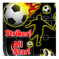 Soccer game swatch, player silhouettes, flaming soccer ball, striker