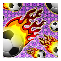 Soccer flames swatch, flaming soccer ball, purple background