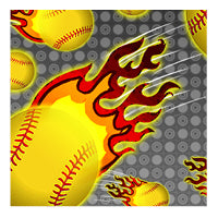 Softball flames swatch, flaming softball, black background