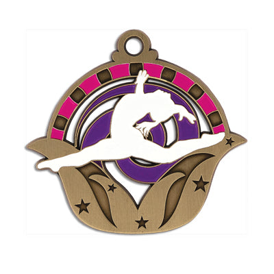 Gymnast silhouette, purple swirl, gold medal