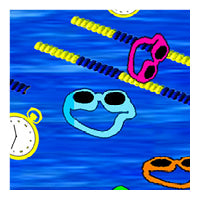 Swim swatch, colorful googles, stopwatch, lanes