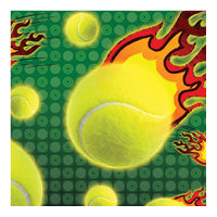 Tennis flames swatch, flaming tennis balls, green background
