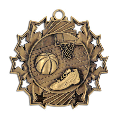 Basketball, sneaker, basketball hoop, 10 stars, gold medal