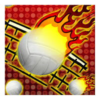Volleyball Flames swatch, flaming volleyball, red background