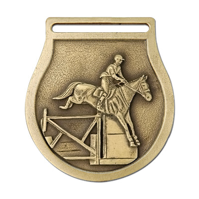 Horse and rider jumping, gold medal