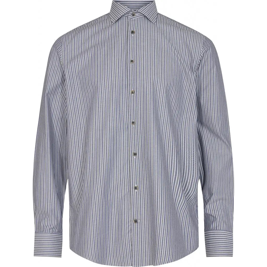 2Blind2C Blue & Grey Stripe Print Long Sleeve Button Up Shirt