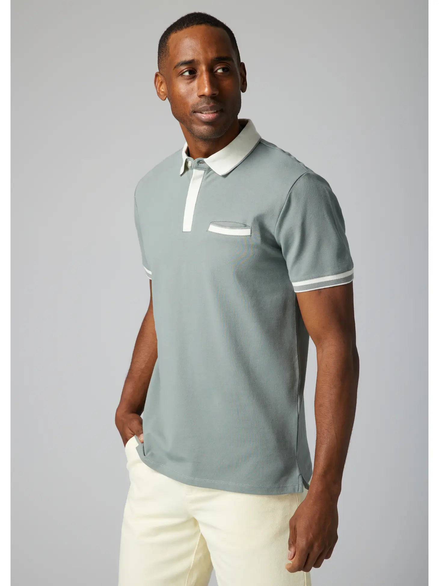 Julian & Mark Pastel Green Short Sleeve Polo with Contrast White Detai ...