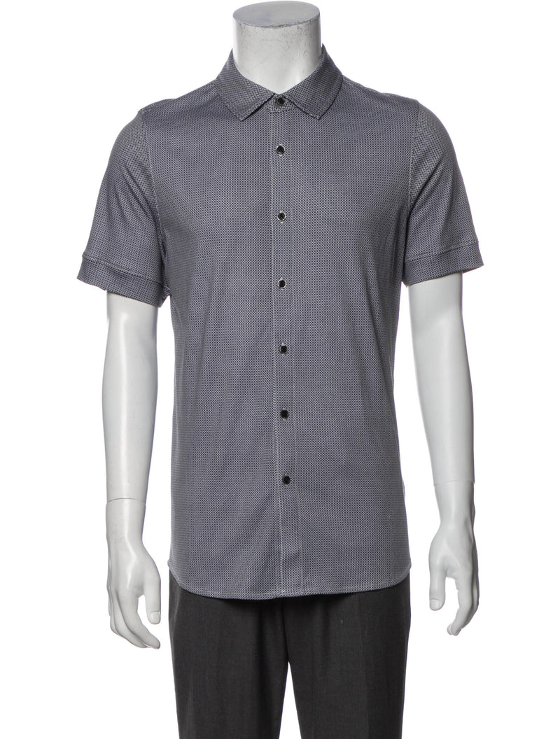 Raffi Black Geo Print Knit Short Sleeve Button Up Shirt
