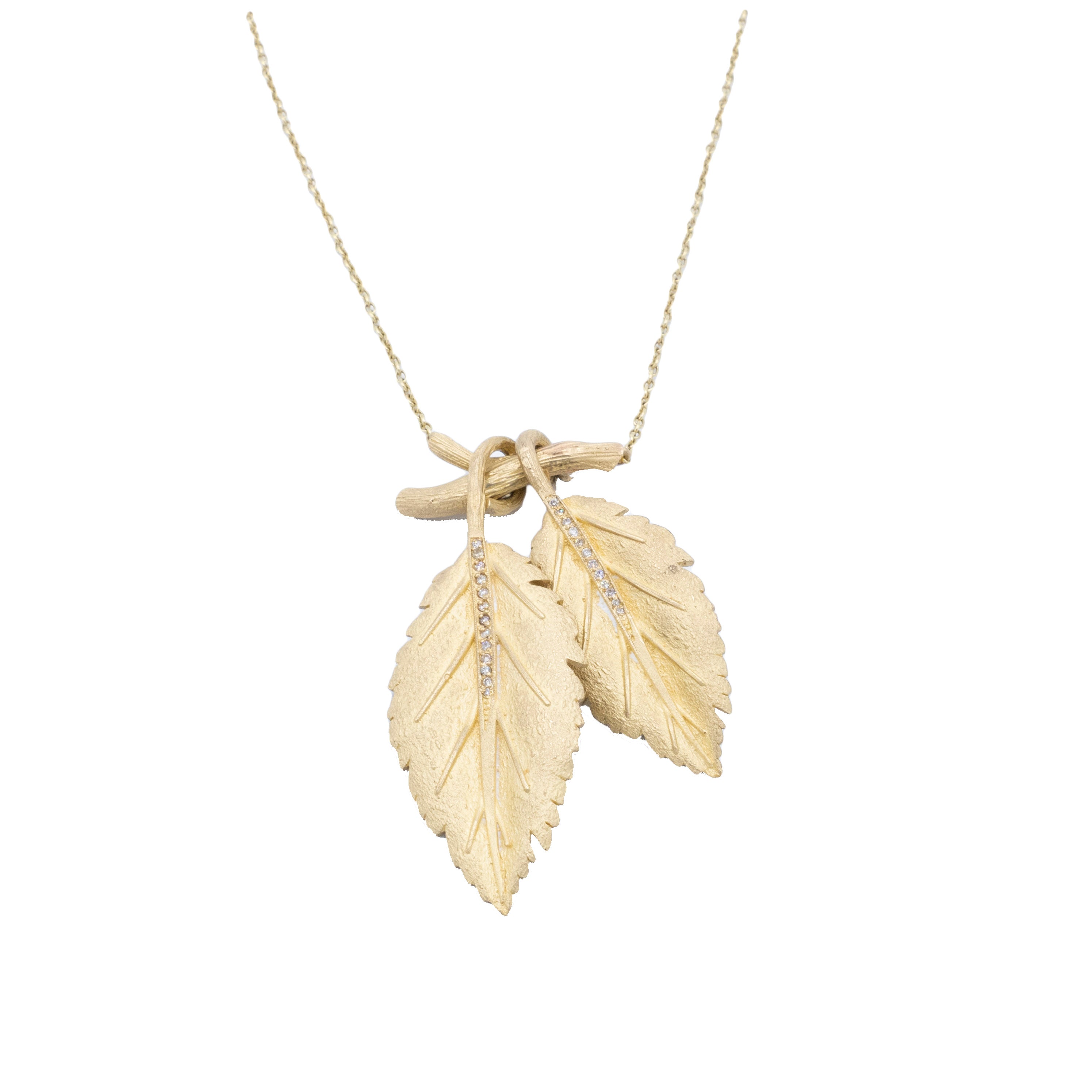 Irit - Gold Diamond Leaves on Branch Necklace