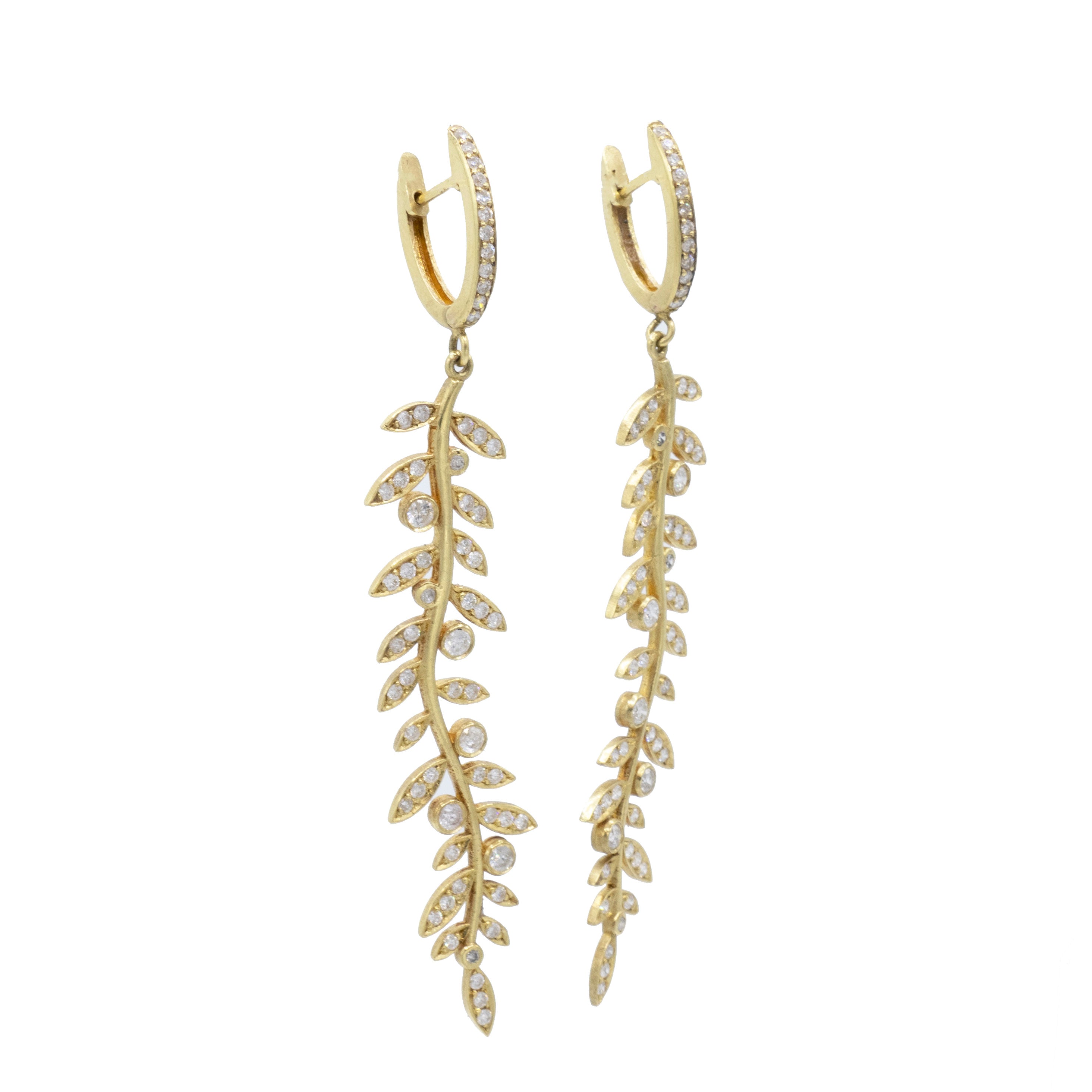 Irit - 18KT Gold with Diamonds Feather Earrings